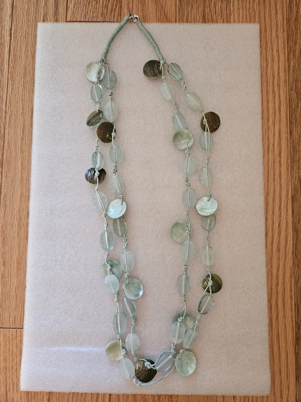Sea Glass & Shell Disc Necklace - Light Green